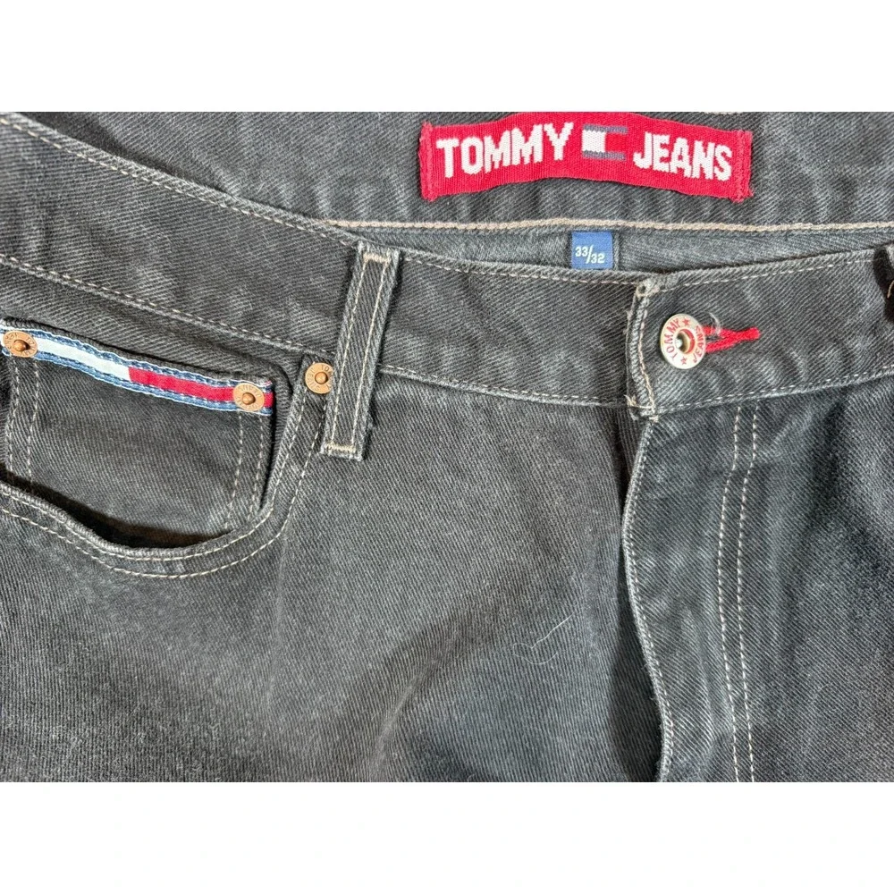 Tommy Hilfiger Jeans Men's 32x31 Black Denim Tapered Leg Vintage Flag‎ Baggy 90s